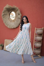 Printed Cotton Sleeveless Dress with Tiered Flair for Summer and Casual Wear