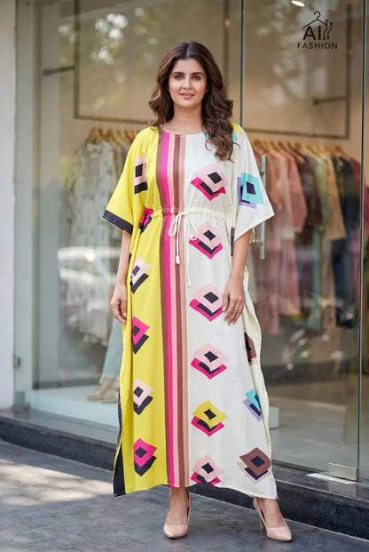 Printed Long Kaftan Dress for Casual and Lounge Wear