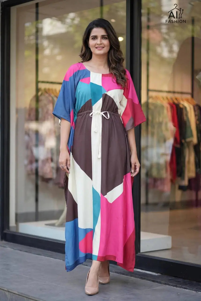 Printed Long Kaftan Dress for Casual and Lounge Wear