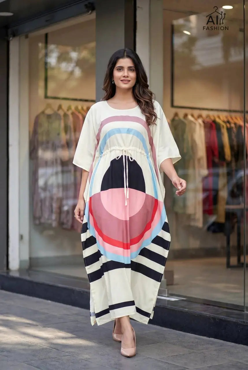 Printed Long Kaftan Dress for Casual and Lounge Wear