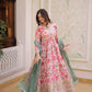 Printed Russian Silk Anarkali Gown with Embroidered Dupatta for Festive and Party Wear