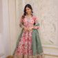 Printed Russian Silk Anarkali Gown with Embroidered Dupatta for Festive and Party Wear