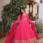 Printed Russian Silk Anarkali Gown with Embroidered Dupatta for Festive and Party Wear