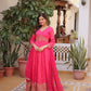 Printed Russian Silk Anarkali Gown with Embroidered Dupatta for Festive and Party Wear