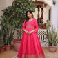 Printed Russian Silk Anarkali Gown with Embroidered Dupatta for Festive and Party Wear