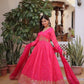 Printed Russian Silk Anarkali Gown with Embroidered Dupatta for Festive and Party Wear