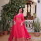 Printed Russian Silk Anarkali Gown with Embroidered Dupatta for Festive and Party Wear