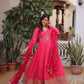 Printed Russian Silk Anarkali Gown with Embroidered Dupatta for Festive and Party Wear