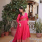 Printed Russian Silk Anarkali Gown with Embroidered Dupatta for Festive and Party Wear