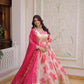 Printed Russian Silk Anarkali Gown with Embroidered Dupatta for Festive and Party Wear