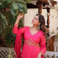 Printed Russian Silk Anarkali Gown with Embroidered Dupatta for Festive and Party Wear