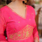 Printed Russian Silk Anarkali Gown with Embroidered Dupatta for Festive and Party Wear