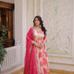 Printed Russian Silk Anarkali Gown with Embroidered Dupatta for Festive and Party Wear