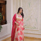 Printed Russian Silk Anarkali Gown with Embroidered Dupatta for Festive and Party Wear