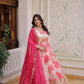 Printed Russian Silk Anarkali Gown with Embroidered Dupatta for Festive and Party Wear