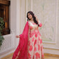 Printed Russian Silk Anarkali Gown with Embroidered Dupatta for Festive and Party Wear