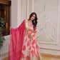 Printed Russian Silk Anarkali Gown with Embroidered Dupatta for Festive and Party Wear
