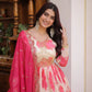 Printed Russian Silk Anarkali Gown with Embroidered Dupatta for Festive and Party Wear