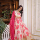 Printed Russian Silk Anarkali Gown with Embroidered Dupatta for Festive and Party Wear