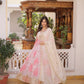 Printed Russian Silk Anarkali Gown with Embroidered Dupatta for Festive and Party Wear
