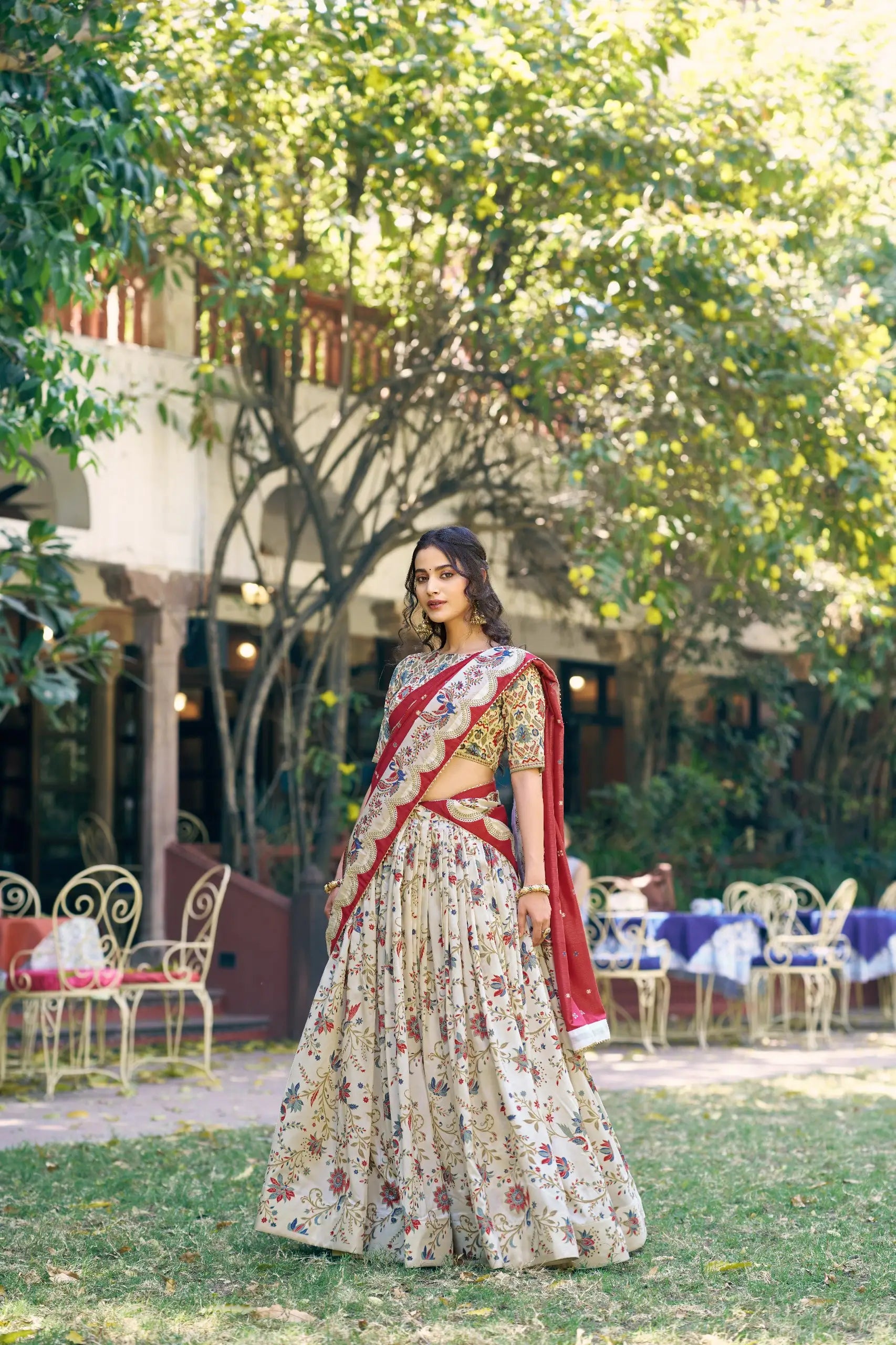 Printed Tasar Silk Lehenga Set for Festive and Wedding Occasions