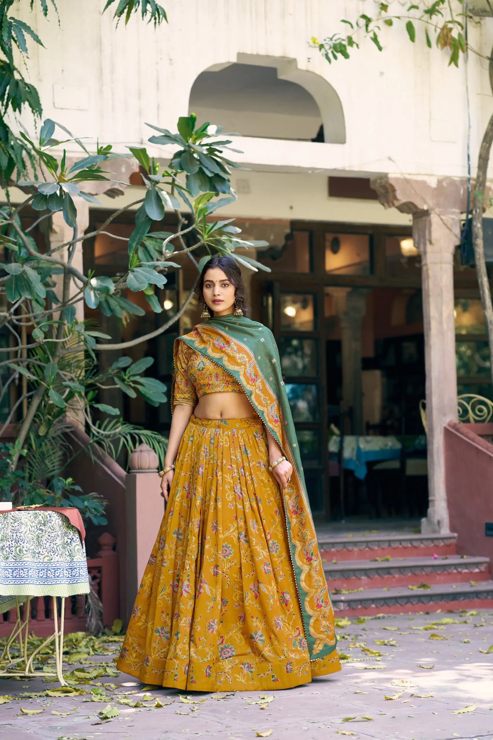 Printed Tasar Silk Lehenga Set for Festive and Wedding Occasions