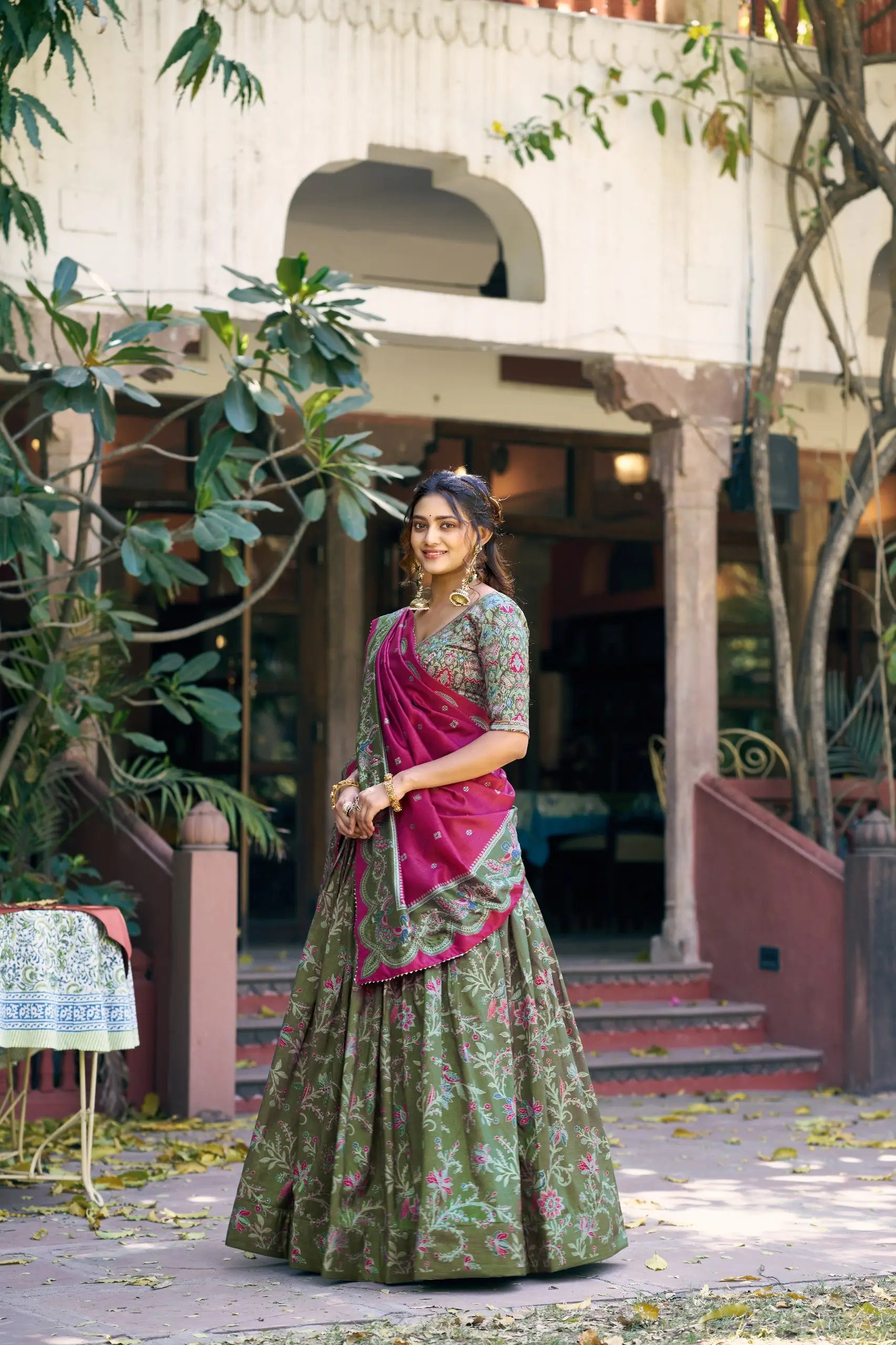 Printed Tasar Silk Lehenga Set for Festive and Wedding Occasions