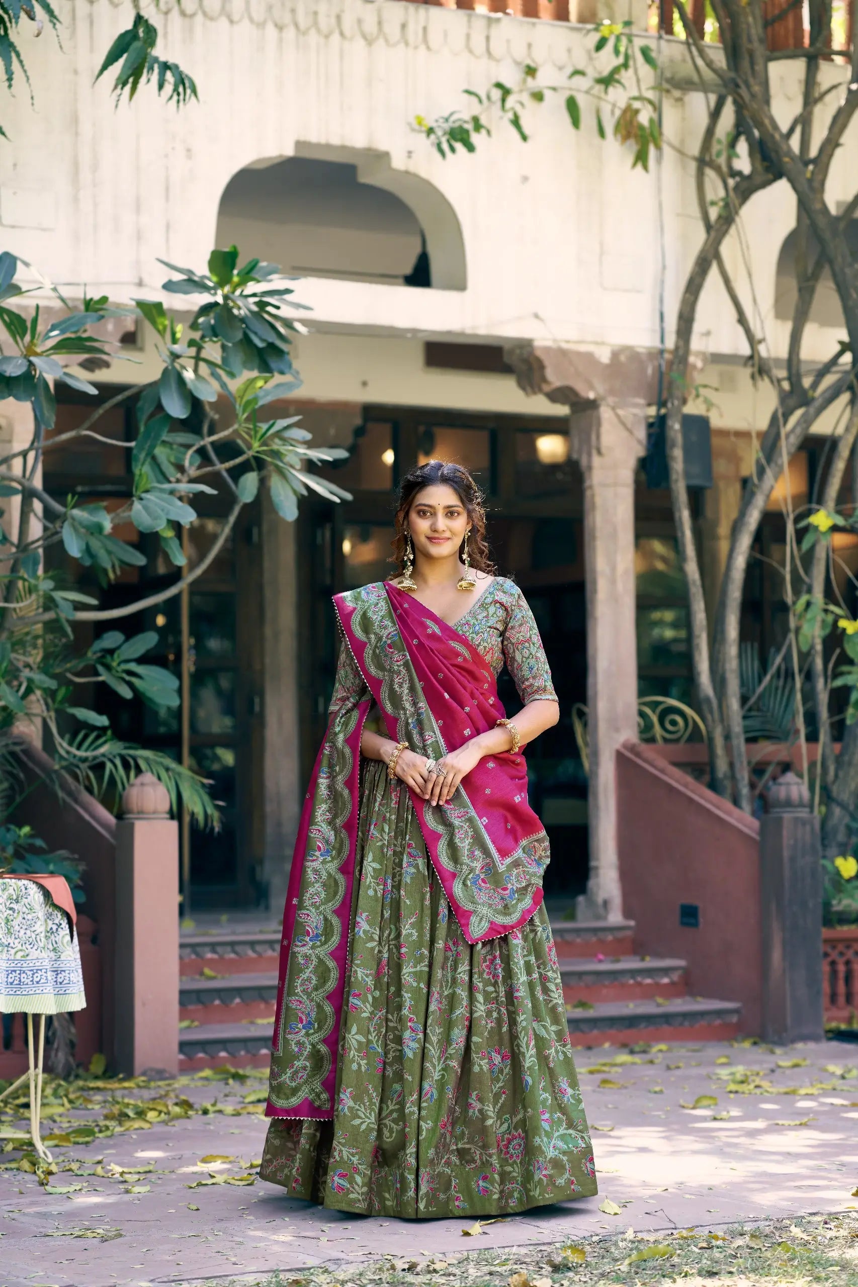 Printed Tasar Silk Lehenga Set for Festive and Wedding Occasions
