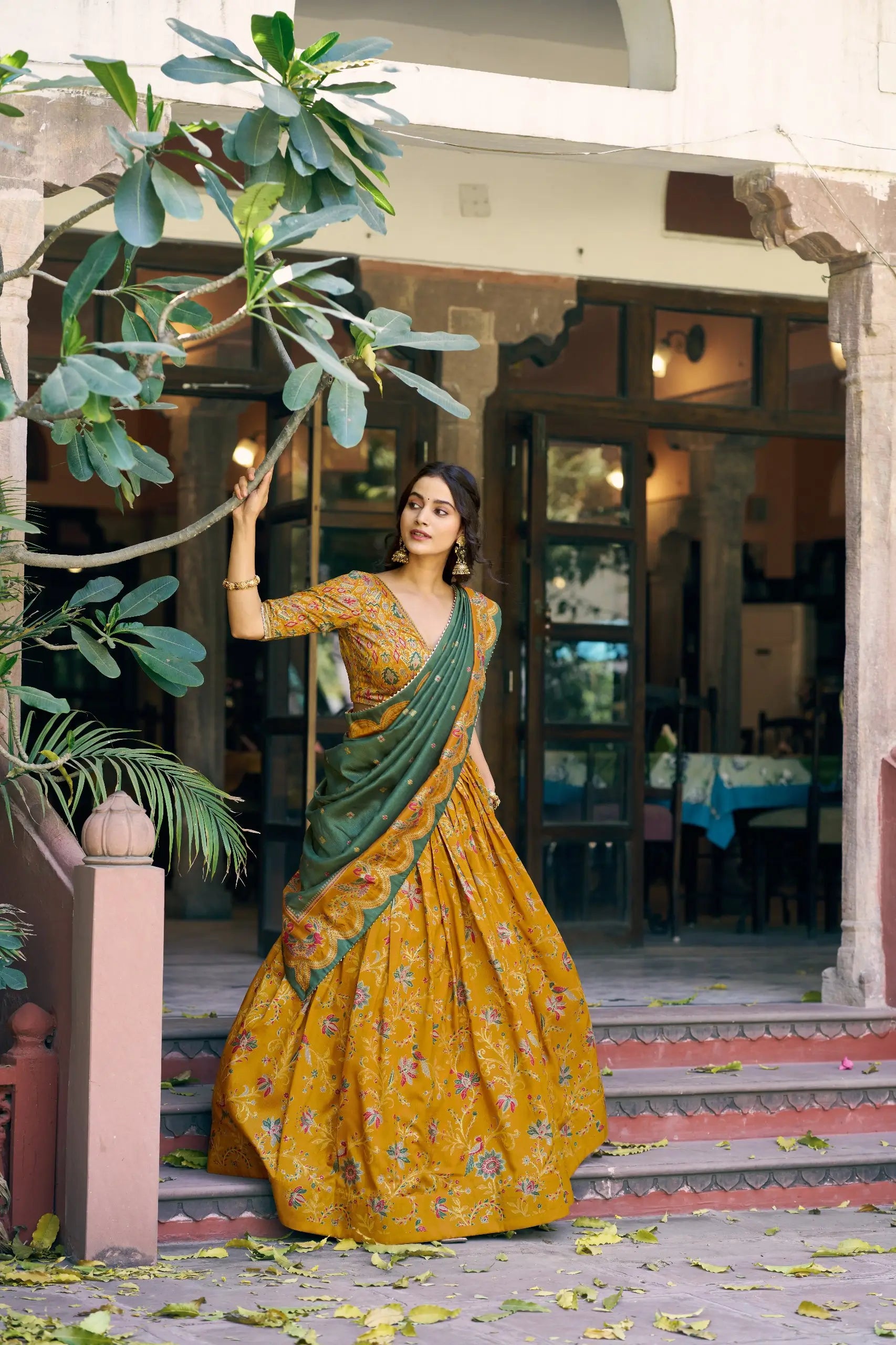 Printed Tasar Silk Lehenga Set for Festive and Wedding Occasions
