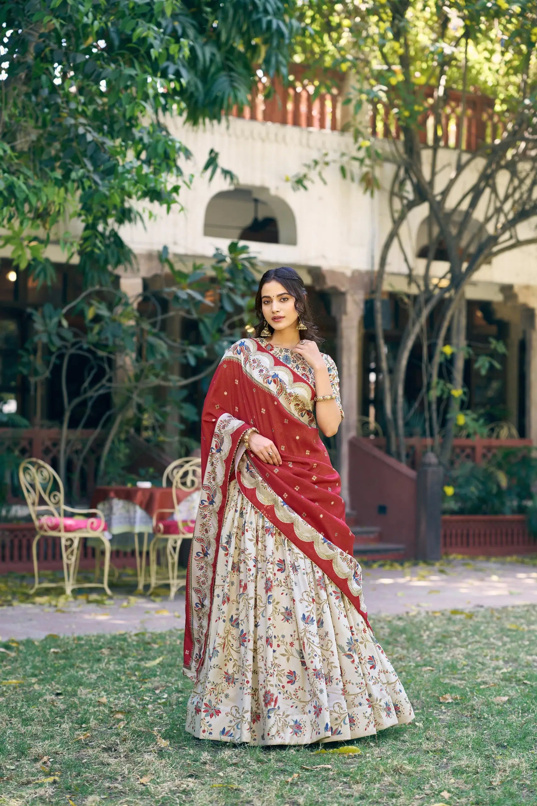 Printed Tasar Silk Lehenga Set for Festive and Wedding Occasions