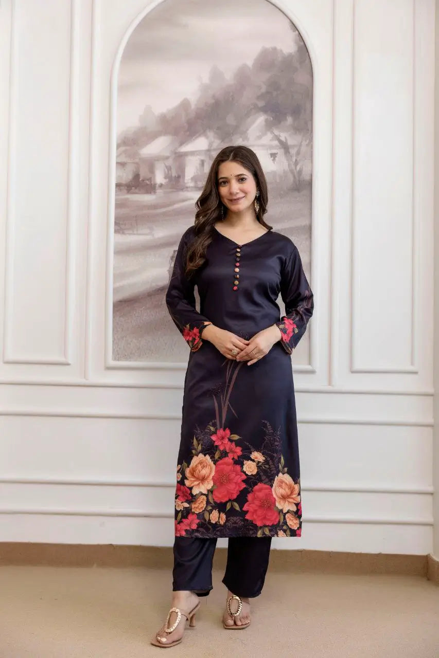 Pure Assam Silk Printed Kurta Set with Organza Dupatta