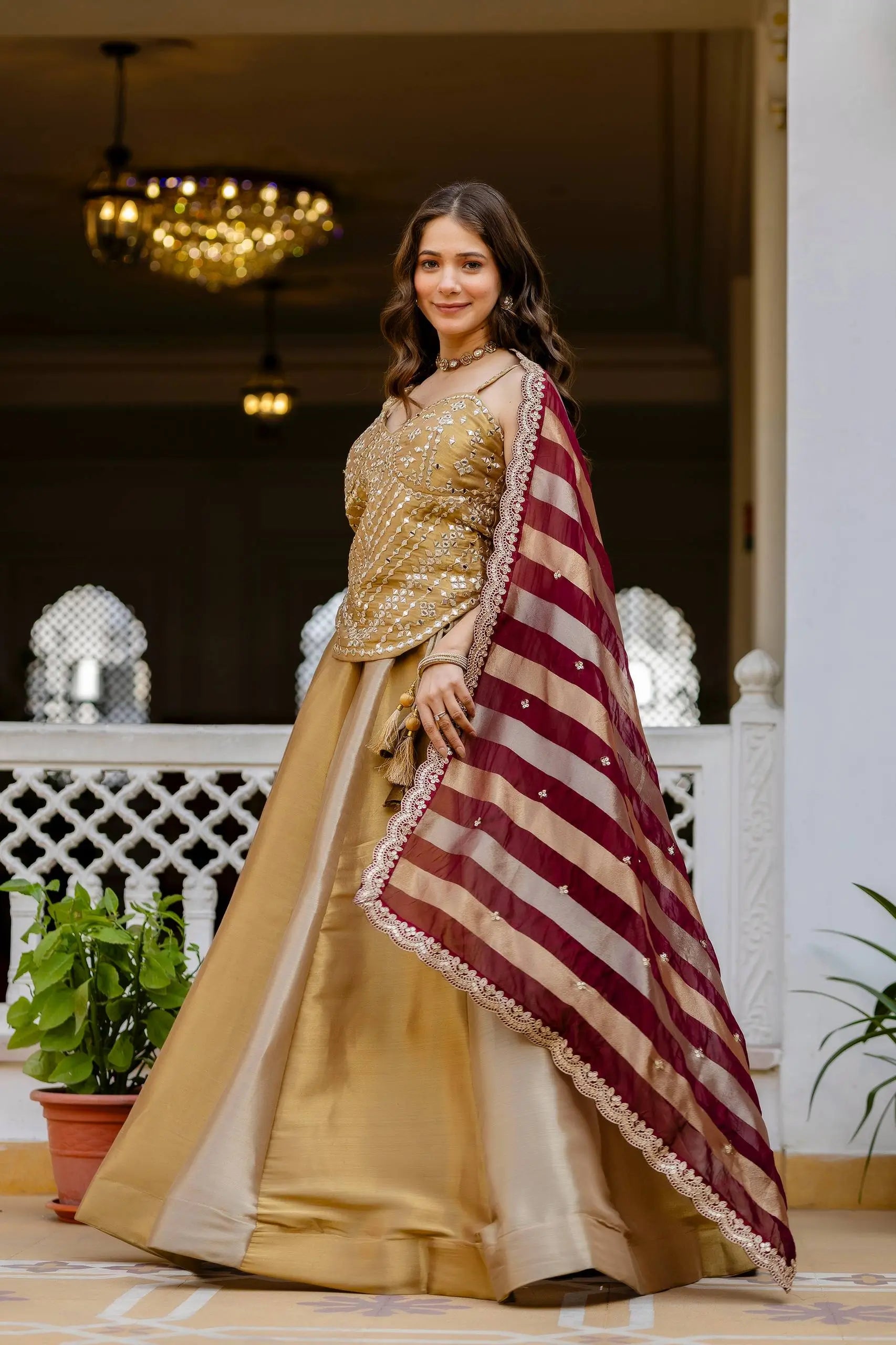 Pure Banarasi Viscose Lehenga Set with Mirror Work for Wedding and Festive Wear