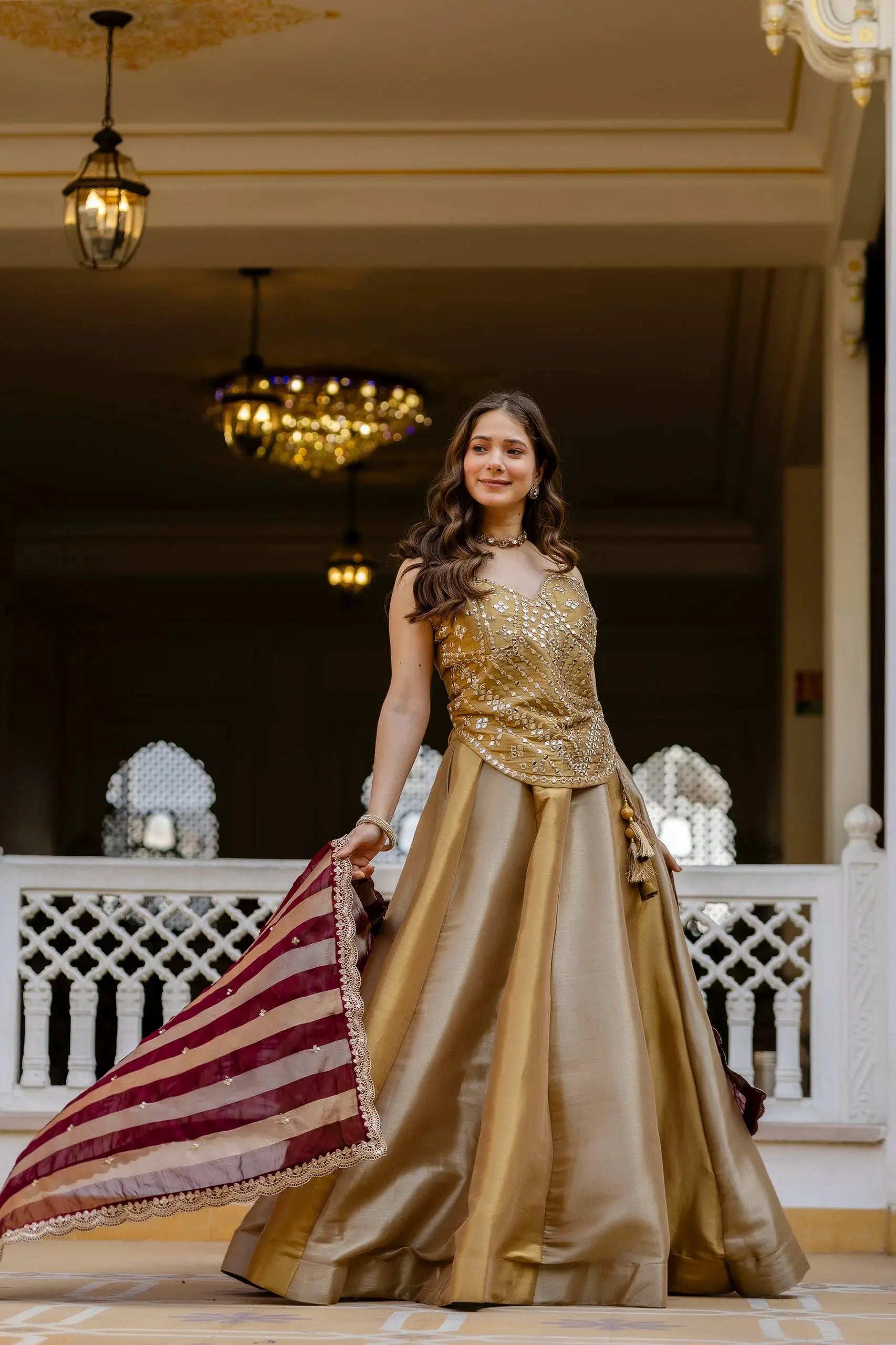 Pure Banarasi Viscose Lehenga Set with Mirror Work for Wedding and Festive Wear
