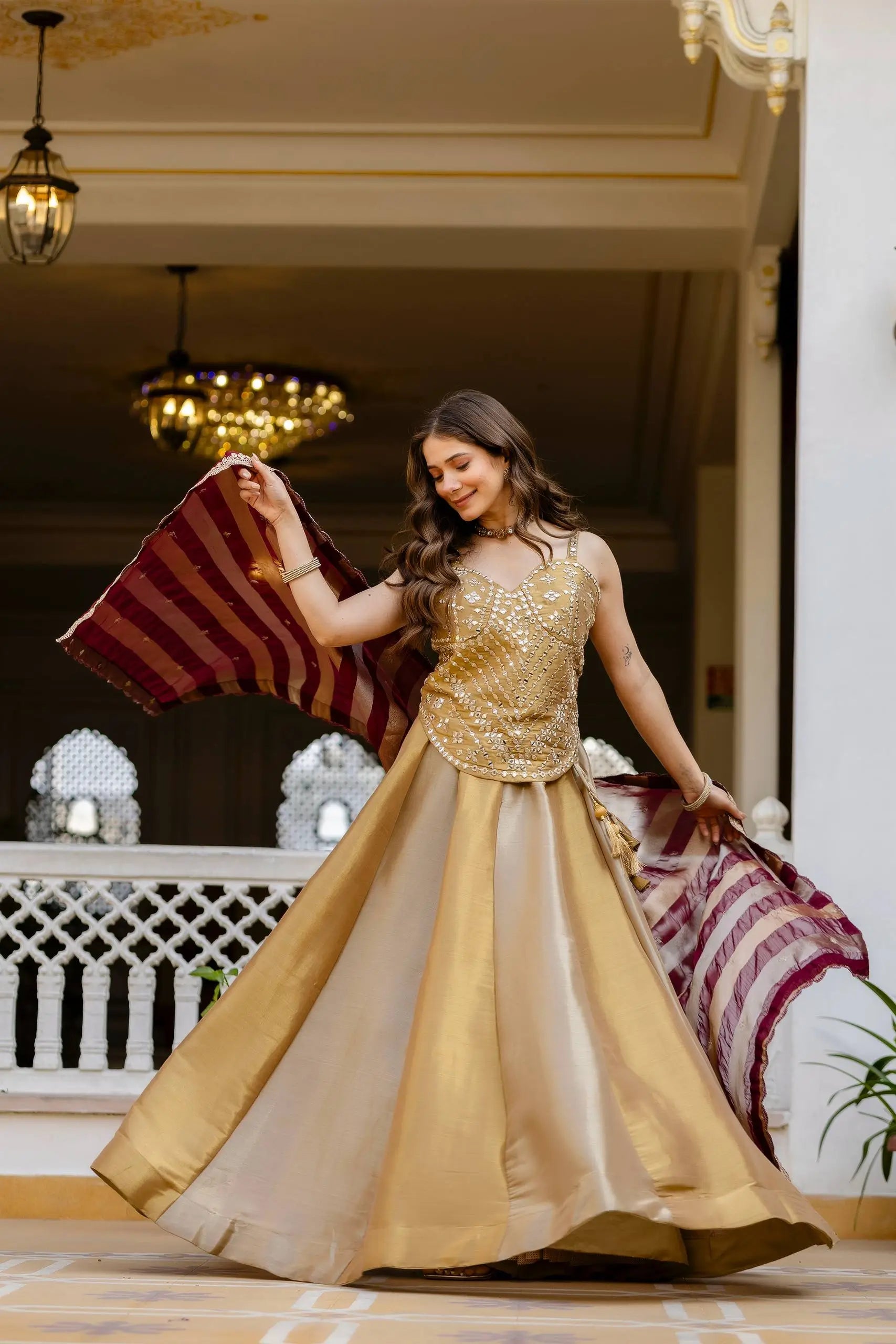 Pure Banarasi Viscose Lehenga Set with Mirror Work for Wedding and Festive Wear