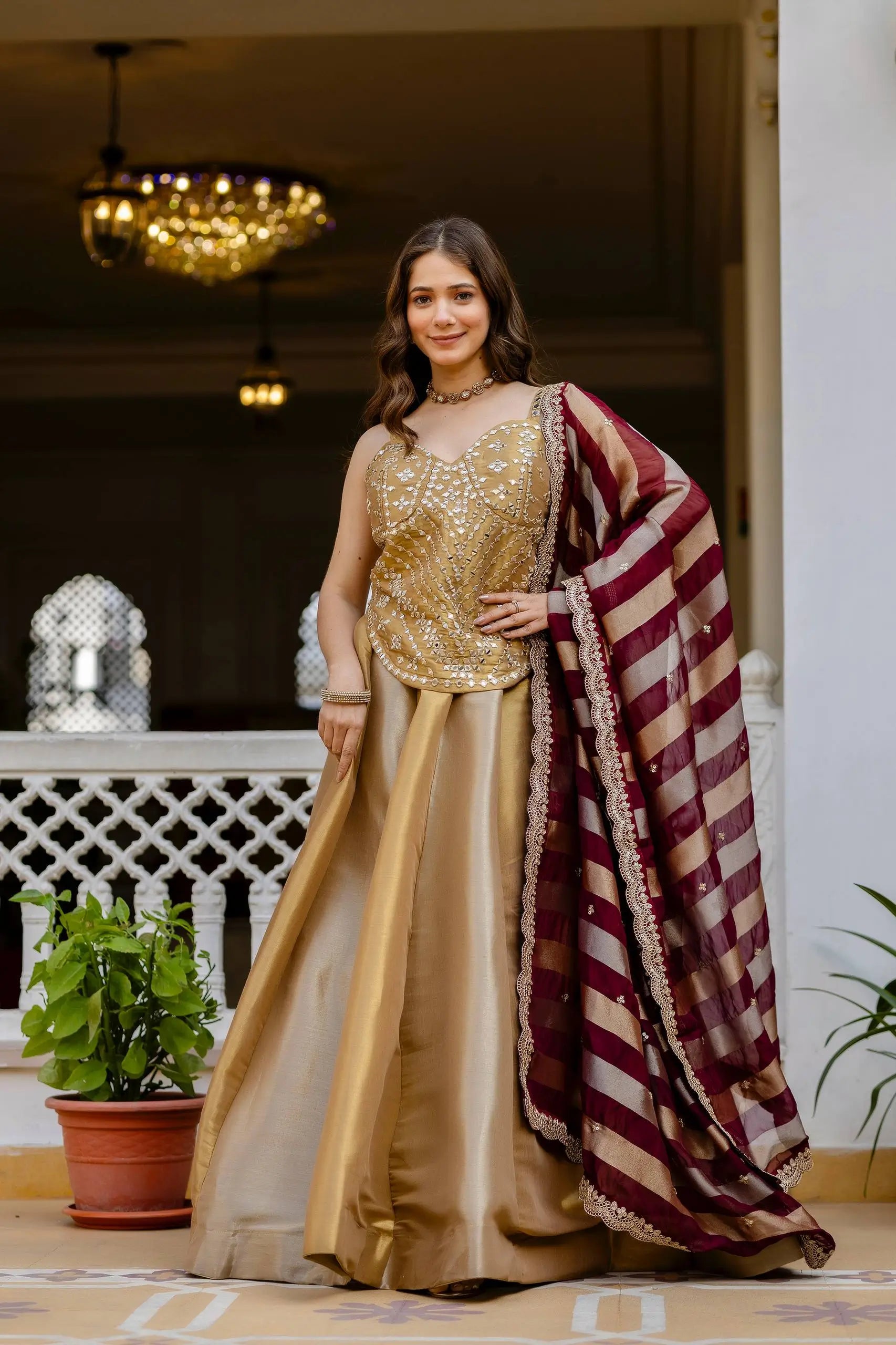 Pure Banarasi Viscose Lehenga Set with Mirror Work for Wedding and Festive Wear
