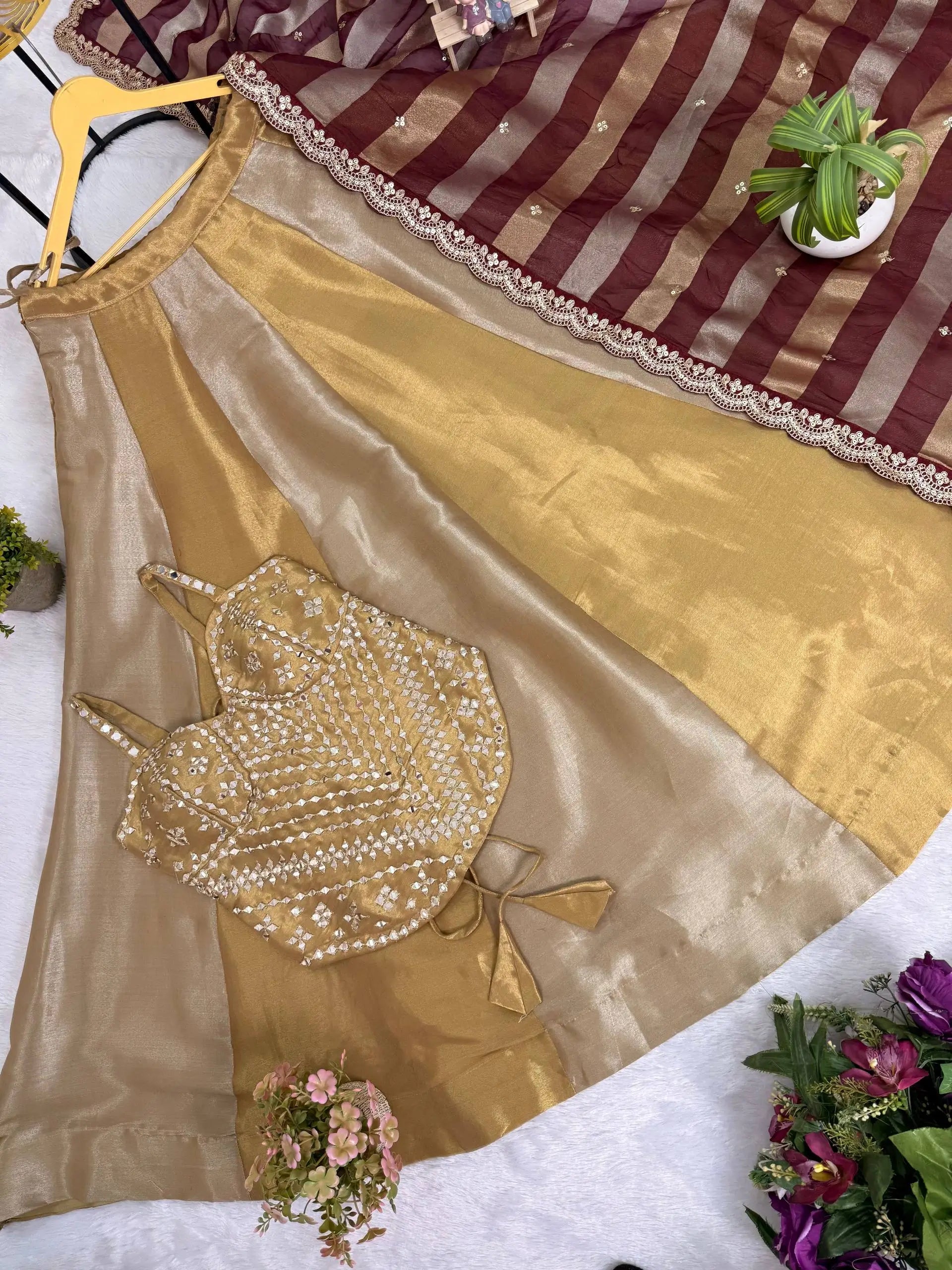 Pure Banarasi Viscose Lehenga Set with Mirror Work for Wedding and Festive Wear