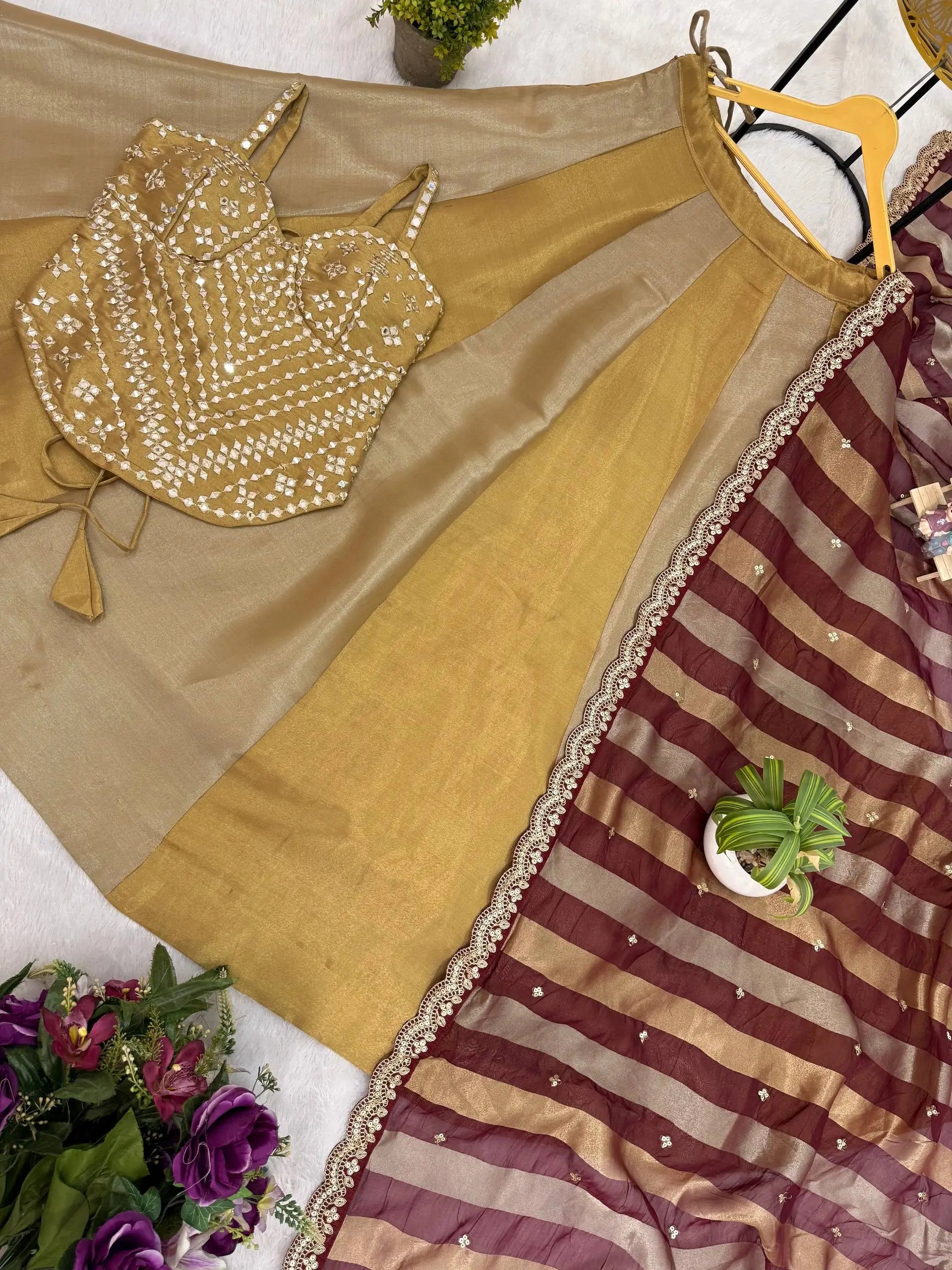 Pure Banarasi Viscose Lehenga Set with Mirror Work for Wedding and Festive Wear