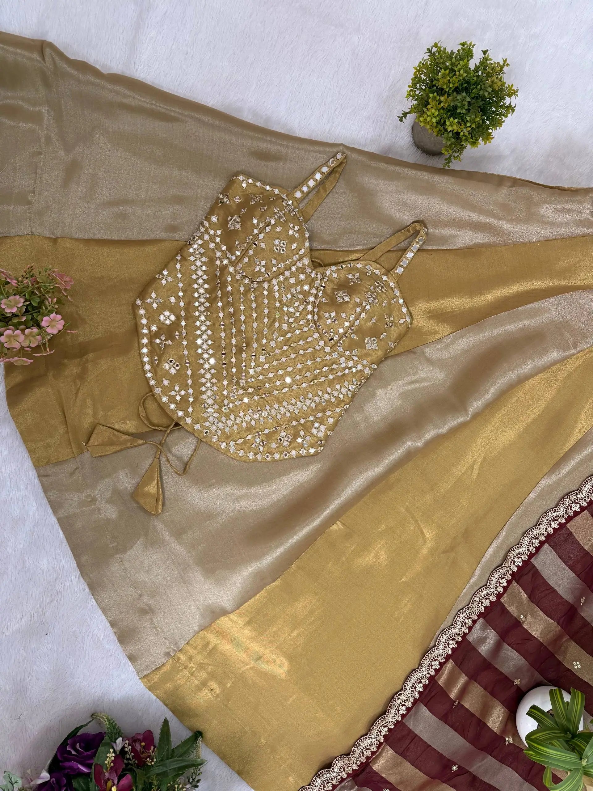 Pure Banarasi Viscose Lehenga Set with Mirror Work for Wedding and Festive Wear