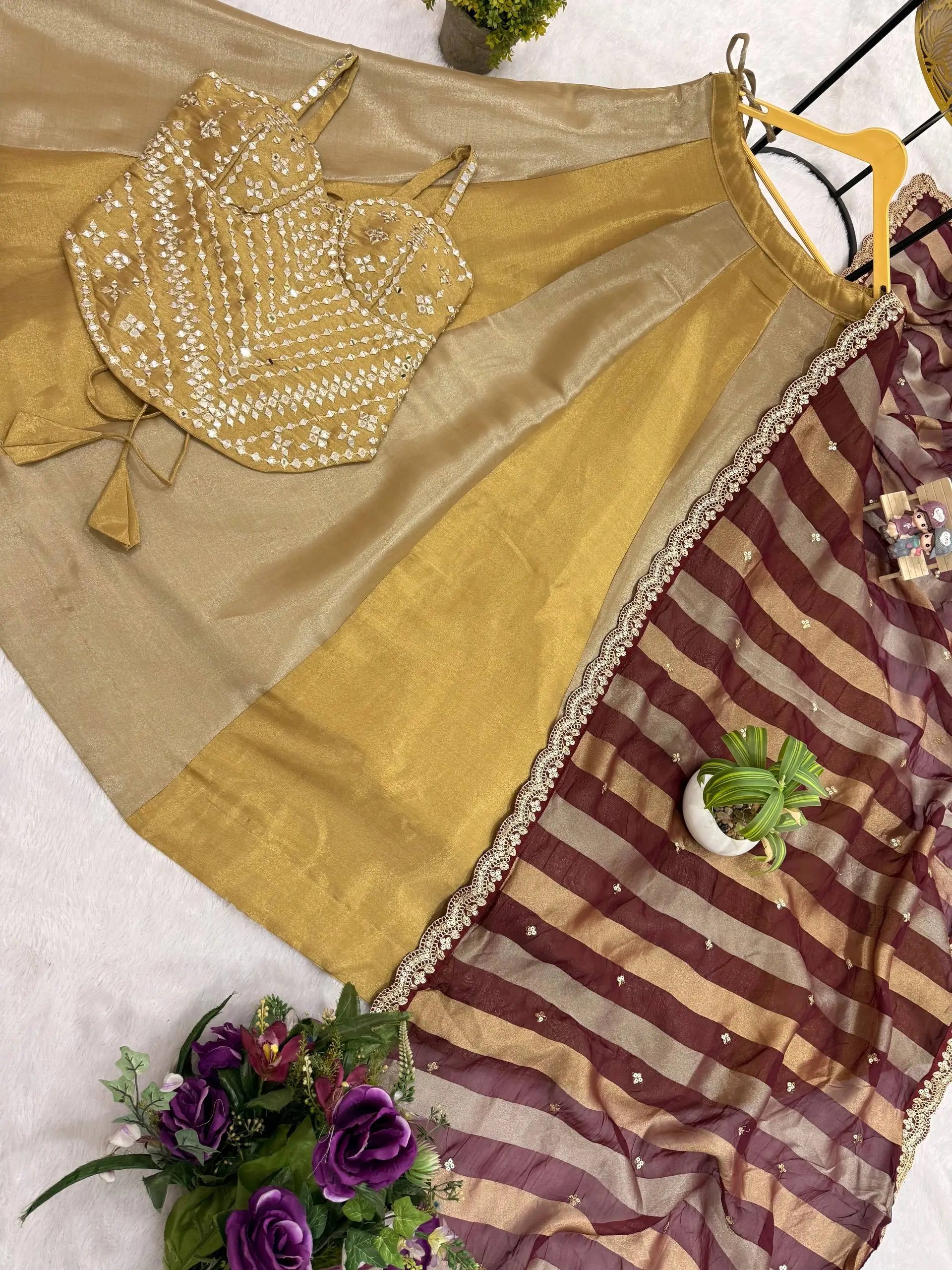 Pure Banarasi Viscose Lehenga Set with Mirror Work for Wedding and Festive Wear