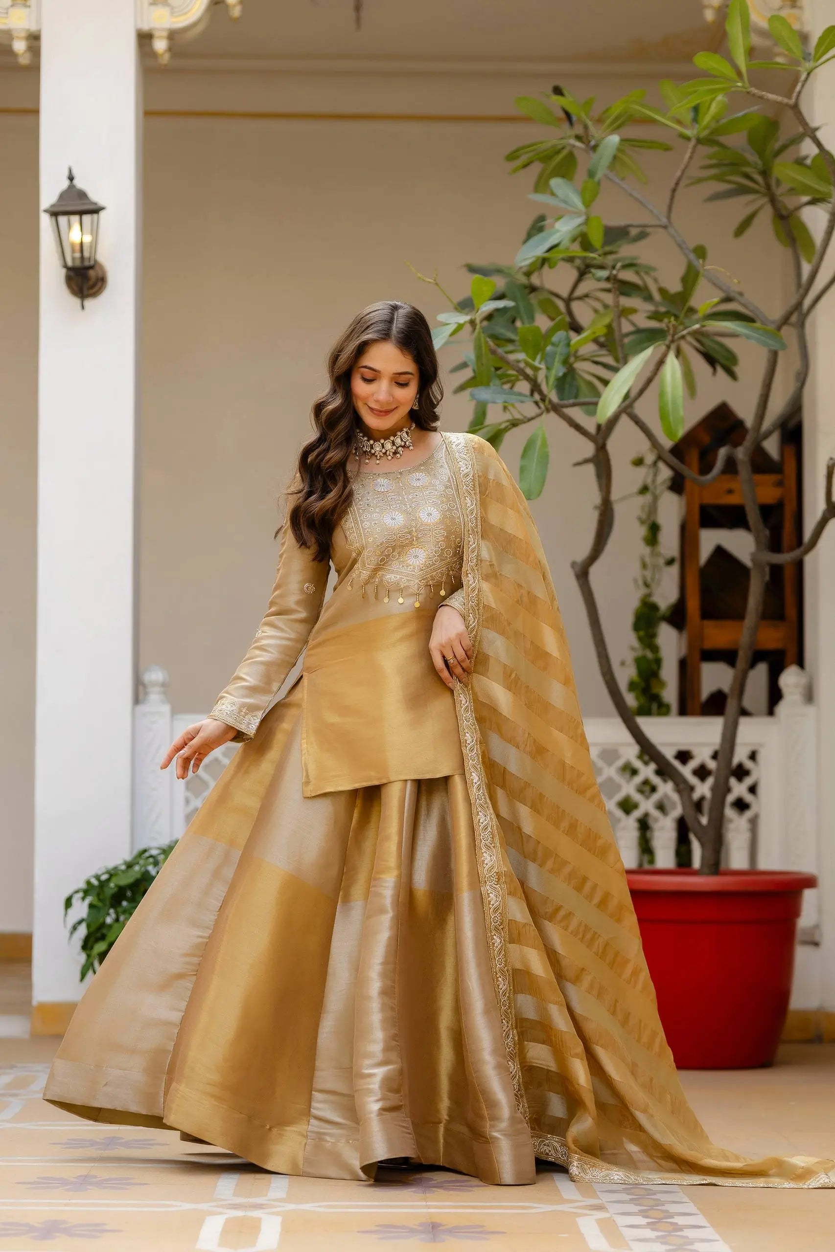 Pure Banarasi Viscose Lehenga Set with Mirror Work for Wedding and Festive Wear