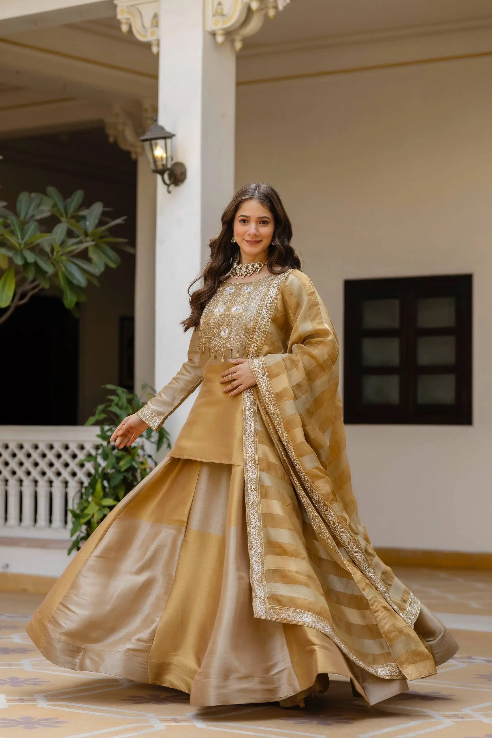 Pure Banarasi Viscose Lehenga Set with Mirror Work for Wedding and Festive Wear
