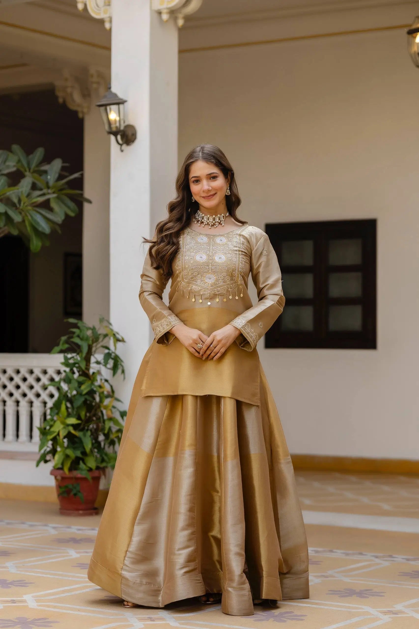 Pure Banarasi Viscose Lehenga Set with Mirror Work for Wedding and Festive Wear