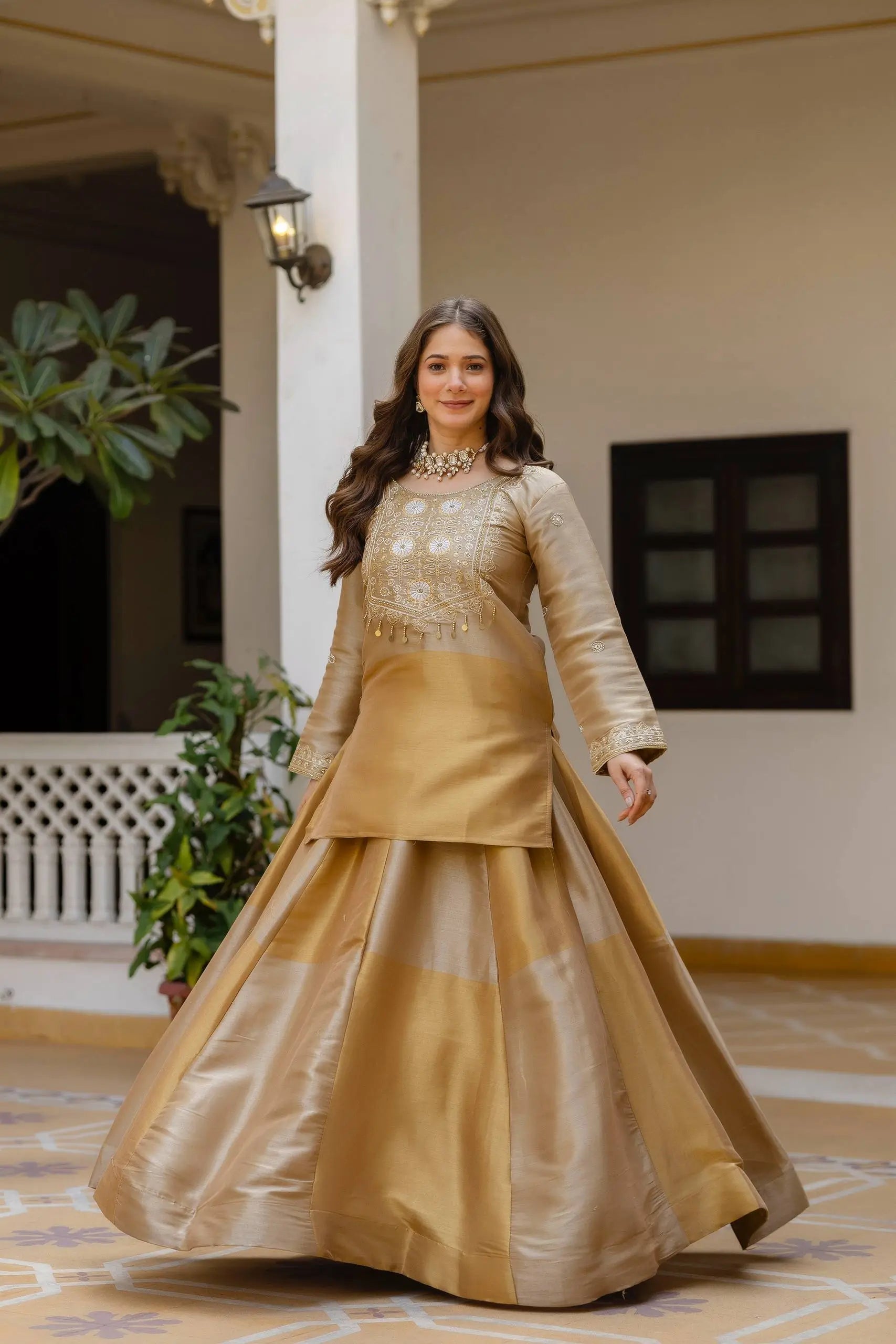 Pure Banarasi Viscose Lehenga Set with Mirror Work for Wedding and Festive Wear