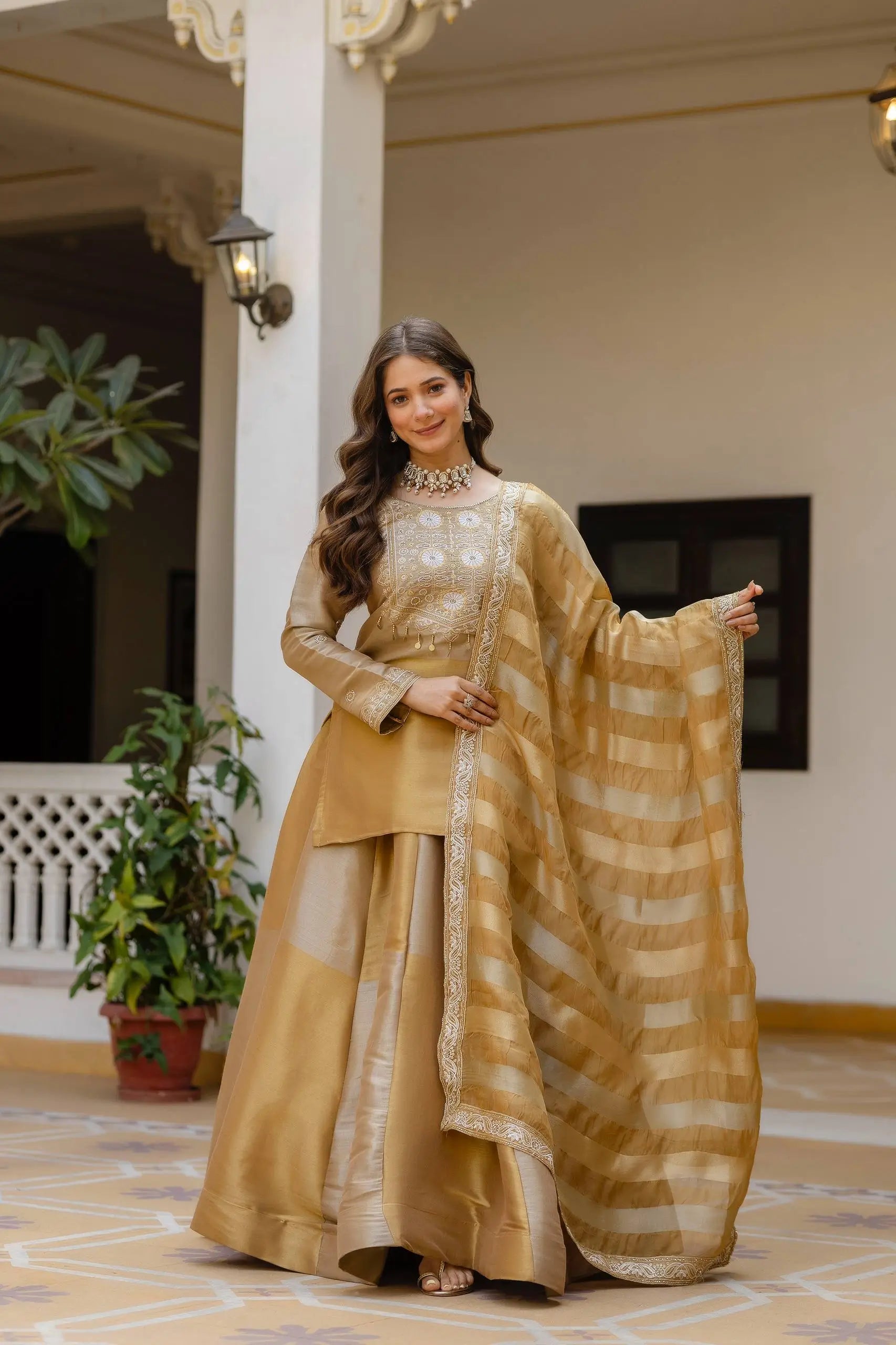Pure Banarasi Viscose Lehenga Set with Mirror Work for Wedding and Festive Wear