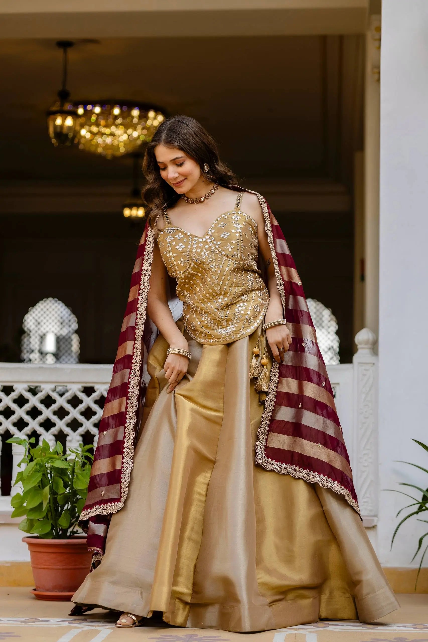 Pure Banarasi Viscose Lehenga Set with Mirror Work for Wedding and Festive Wear