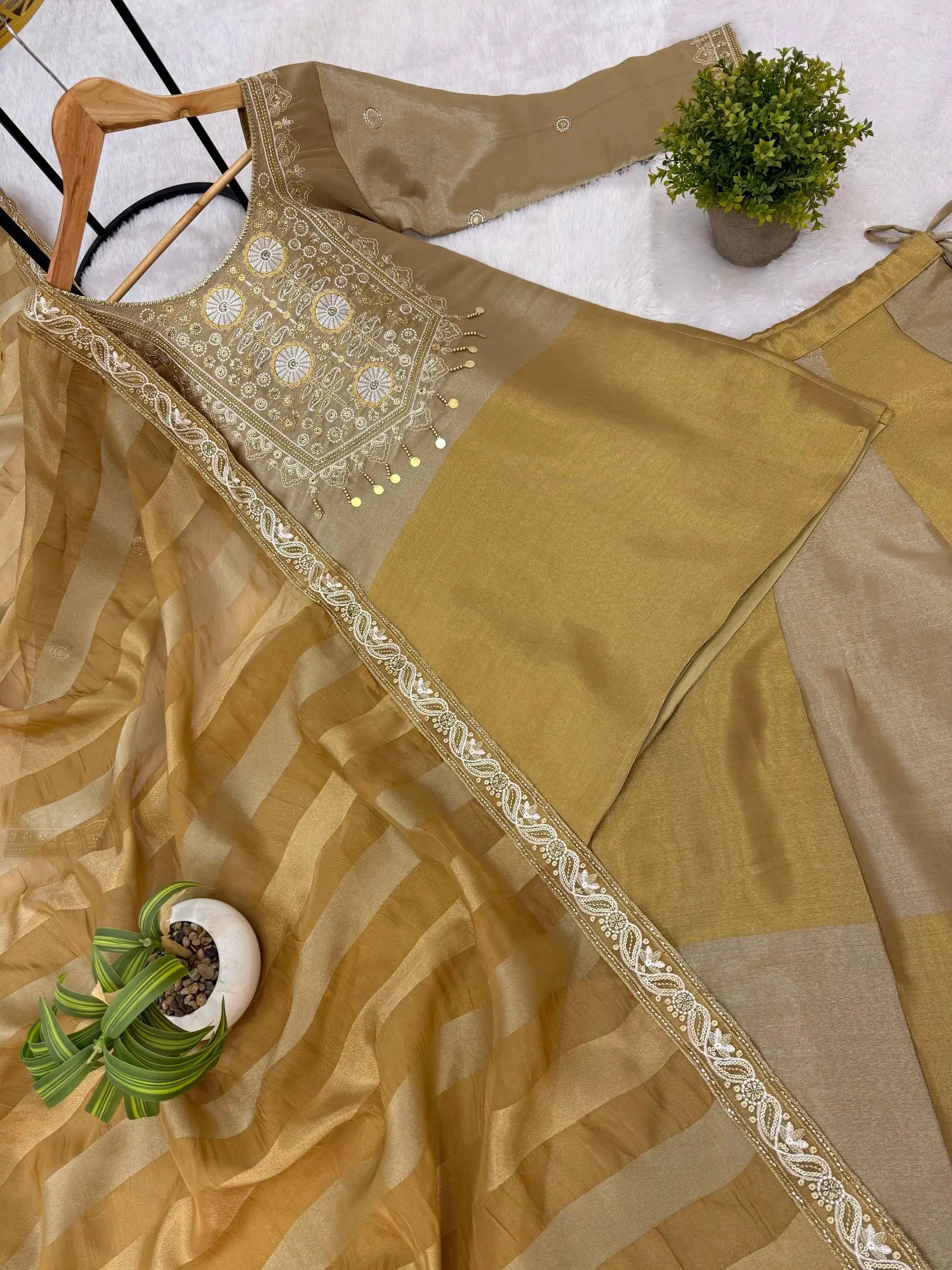 Pure Banarasi Viscose Lehenga Set with Mirror Work for Wedding and Festive Wear