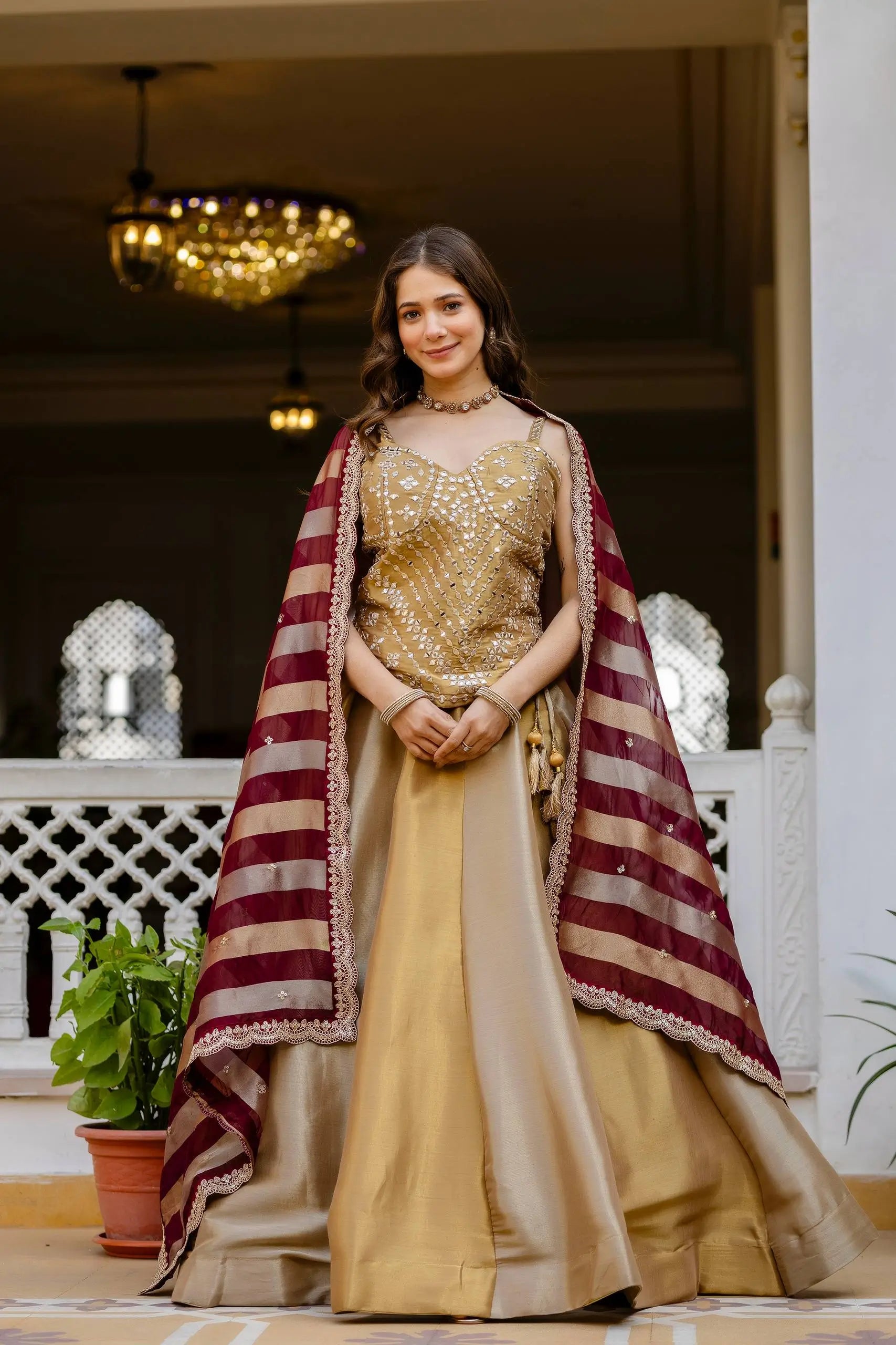 Pure Banarasi Viscose Lehenga Set with Mirror Work for Wedding and Festive Wear
