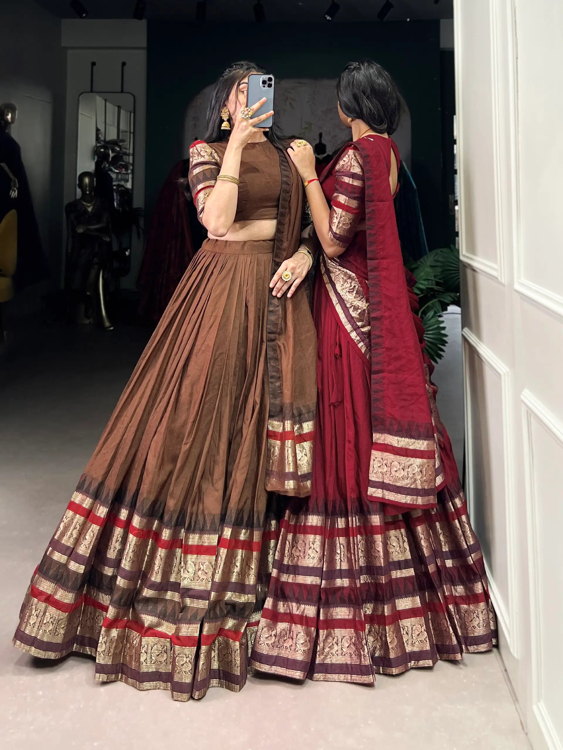 Pure Chanderi Zari Weaving Border Lehenga Set