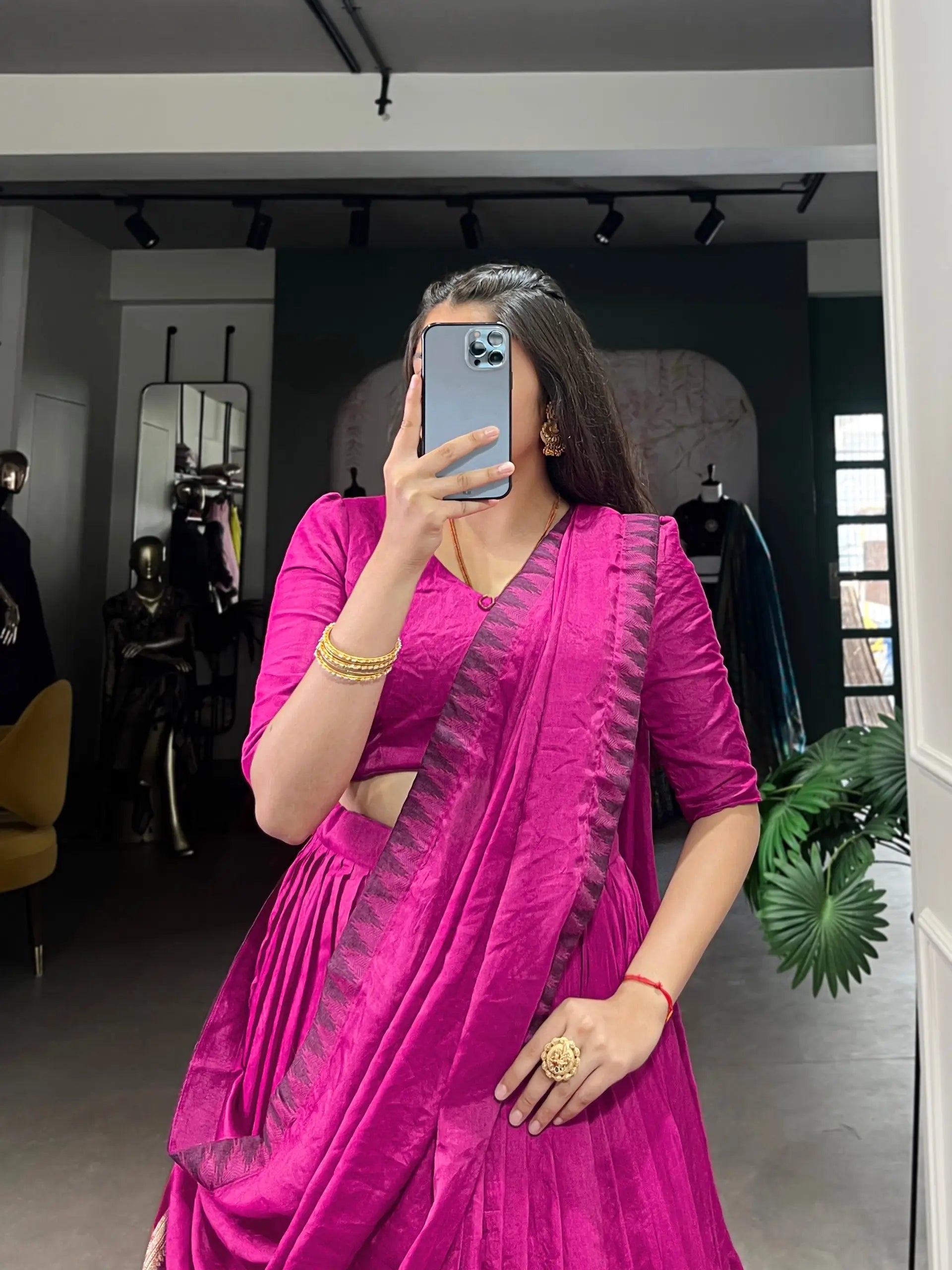 Pure Chanderi Zari Weaving Border Lehenga Set