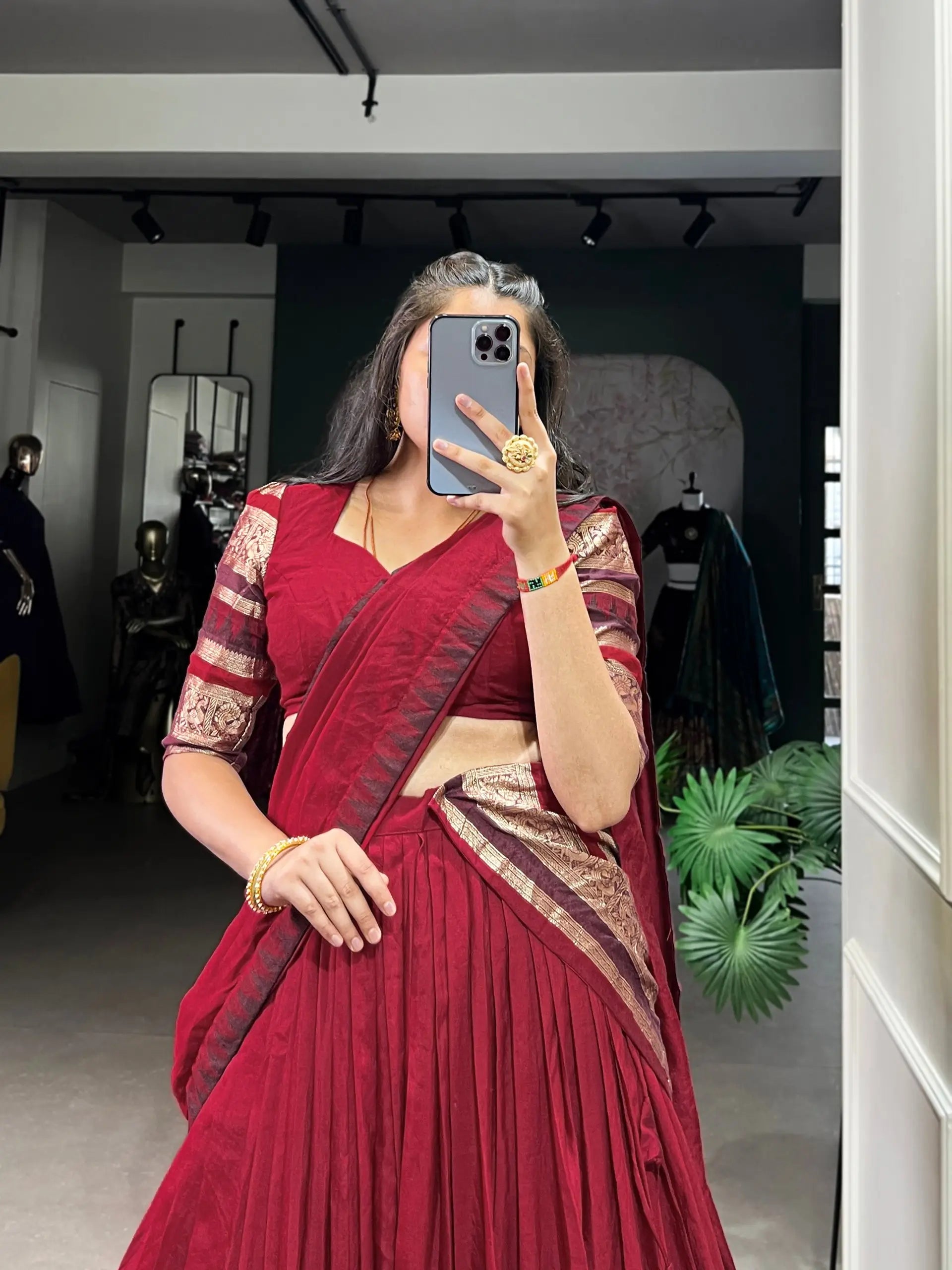 Pure Chanderi Zari Weaving Border Lehenga Set